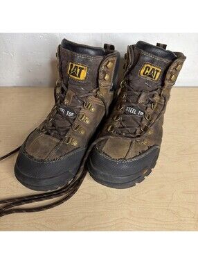 Caterpillar Men’s Brown Leather Waterproof Steel Toe Boots P90935 Size 8